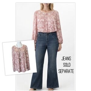 Knox Rose Pink Floral Peasant Style Blouse Small EUC